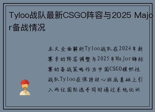Tyloo战队最新CSGO阵容与2025 Major备战情况
